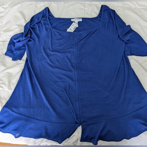 Addition Elle, Royal blue, 3/4 length sleeve, crepe shirt with ruffled hem. - Picture 3 of 16